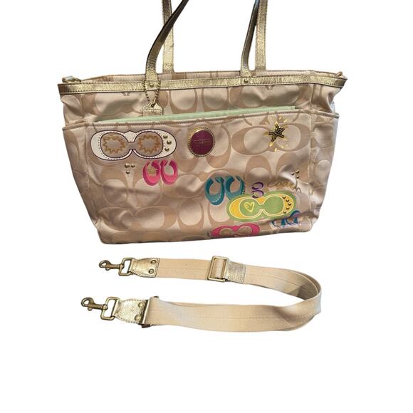 Coach Purse Signature C Graffiti Multi-Functional Diaper Bag Beige - Picture 5 of 10